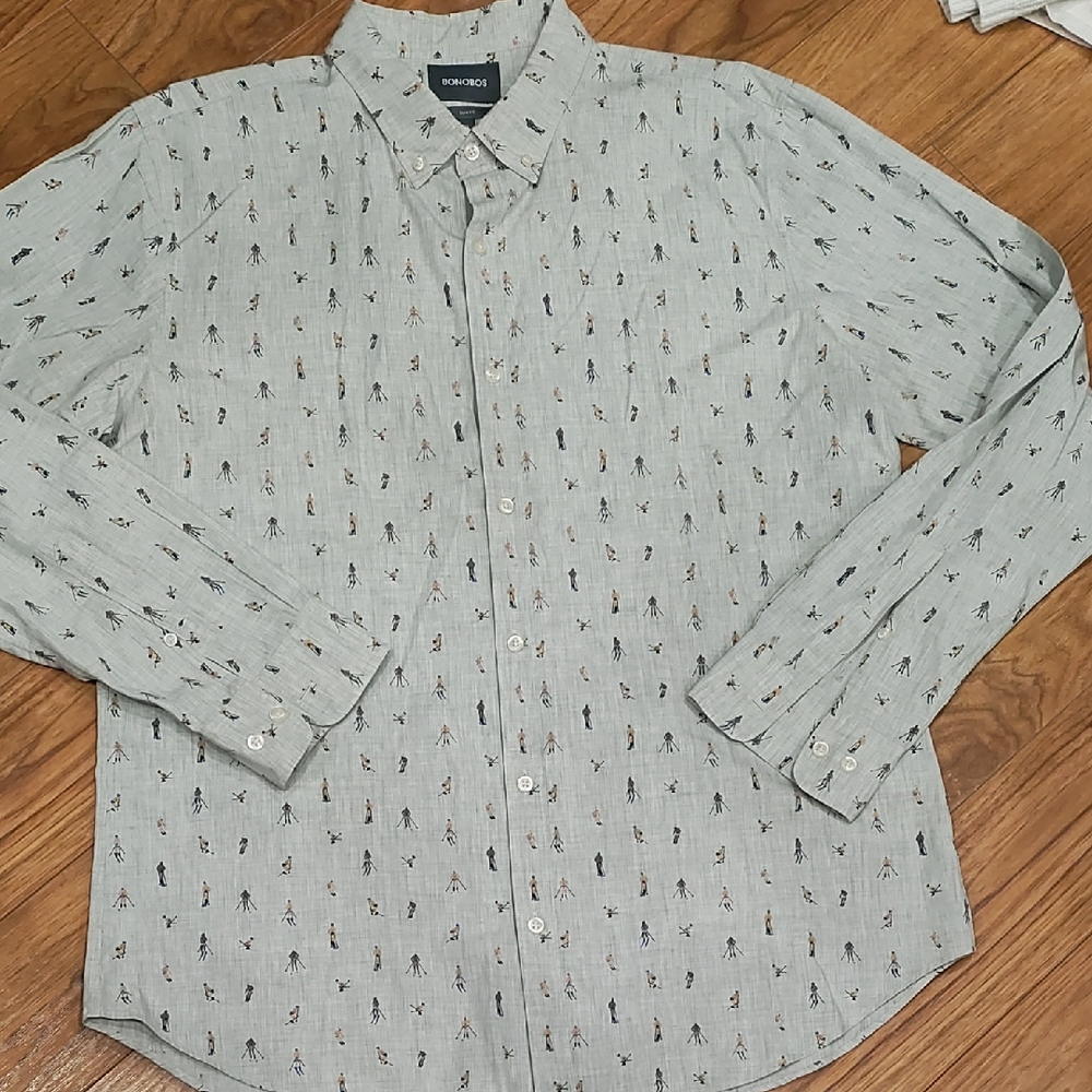 Bonobos Light Sage Printed Long-Sleeve Button-Down Shirt